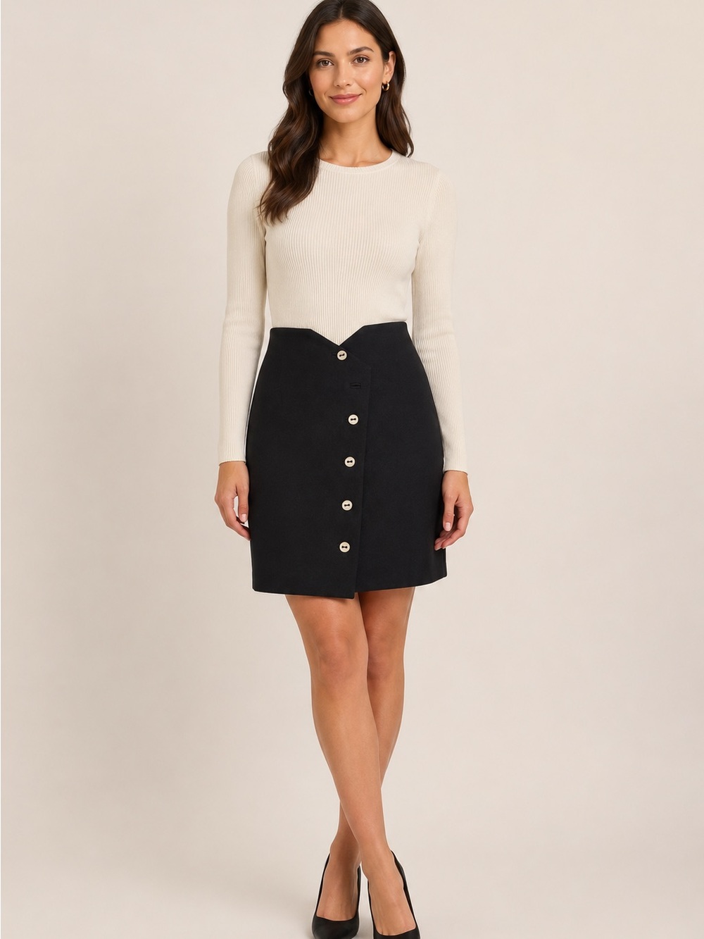 Barneys New York Black Button-Front Mini Skirt
